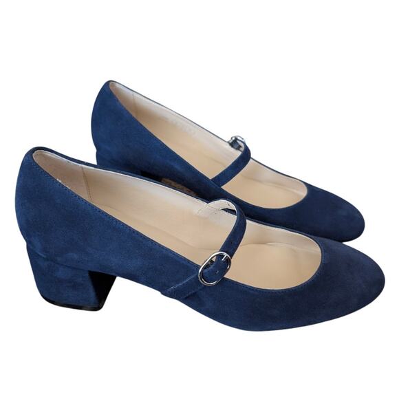 Stuart Weitzman Gabby 45 Maryjane Pumps 6.5 Navy Suede - Picture 1 of 10